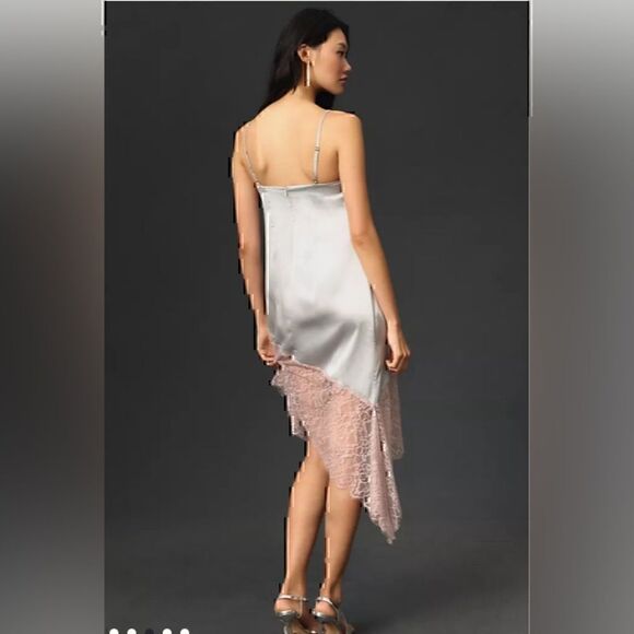 New! Anthropologie Lace-Trimmed Asymmetrical Midi Slip Dress 16 - Picture 4 of 13
